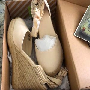 Soludus linen ( blush colored) 3” wedges with ankle wraps